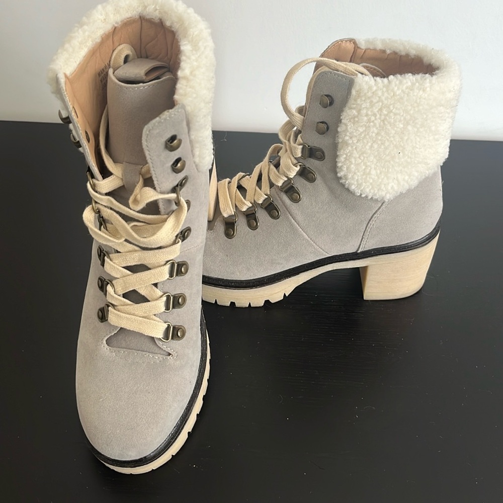 Vici Conquest Heeled Shearling Lace Up Boot, size 7.5
